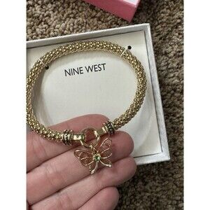 Nine West Gold Tone Ball/Bead Chain Bracelet with Butterfly Dangle Charm